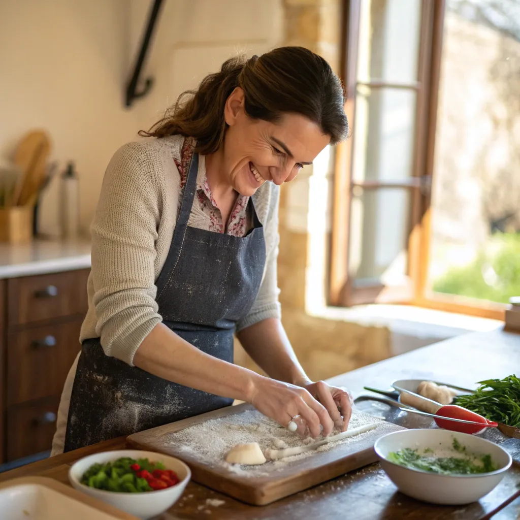 Julia enjoying cooking class